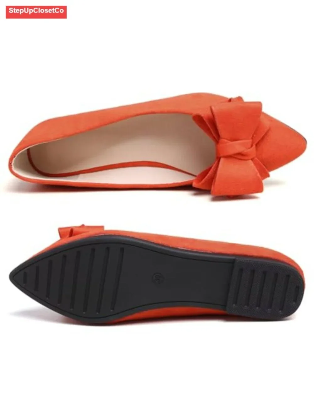 Satin Ballet Flats with Bowknot, Pointed Toe, Low Heel, Slip Resistant